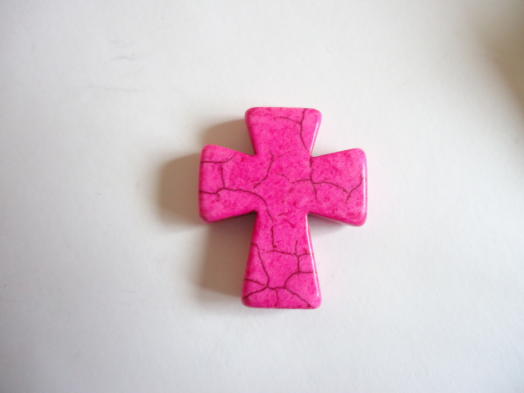 (image for) Cross pendant stone bead (1 ) Pink #1360